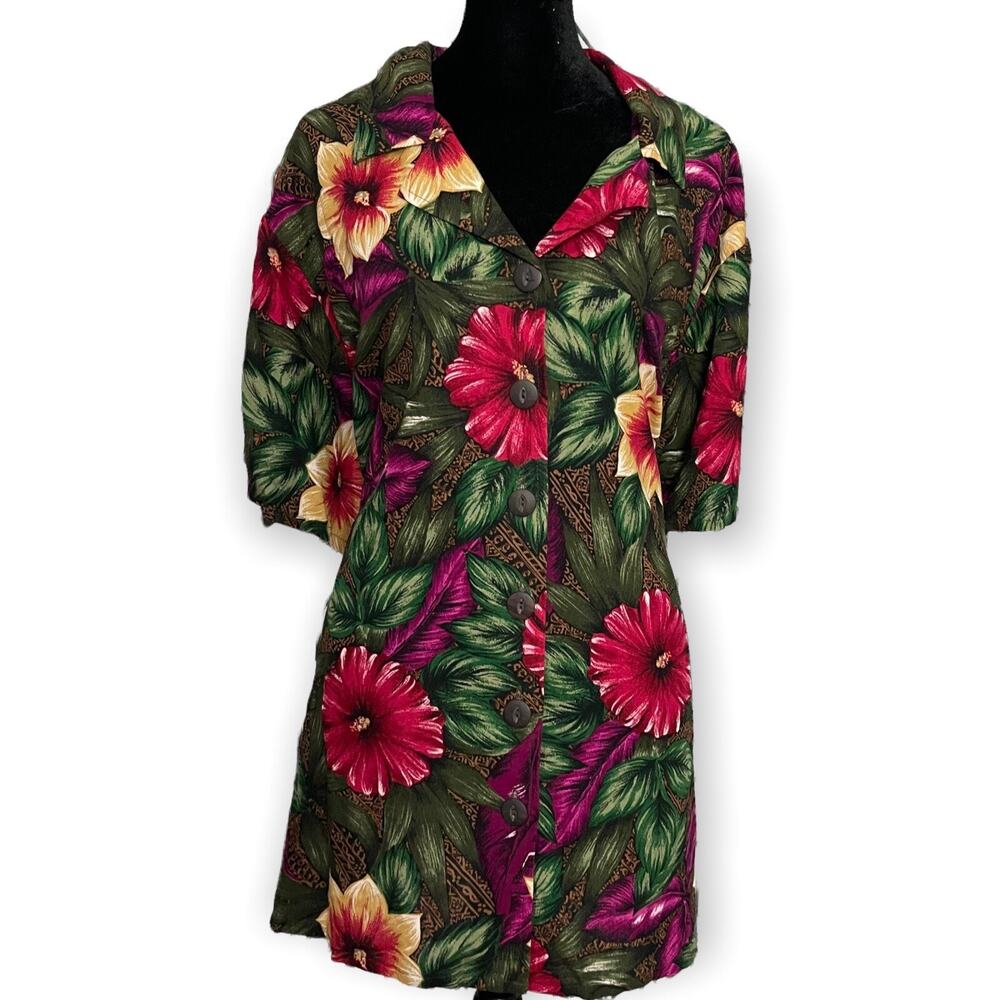 VTG TR Bentley Button Up Shirt Women 26W Multicolor Tropical Floral Print Blouse